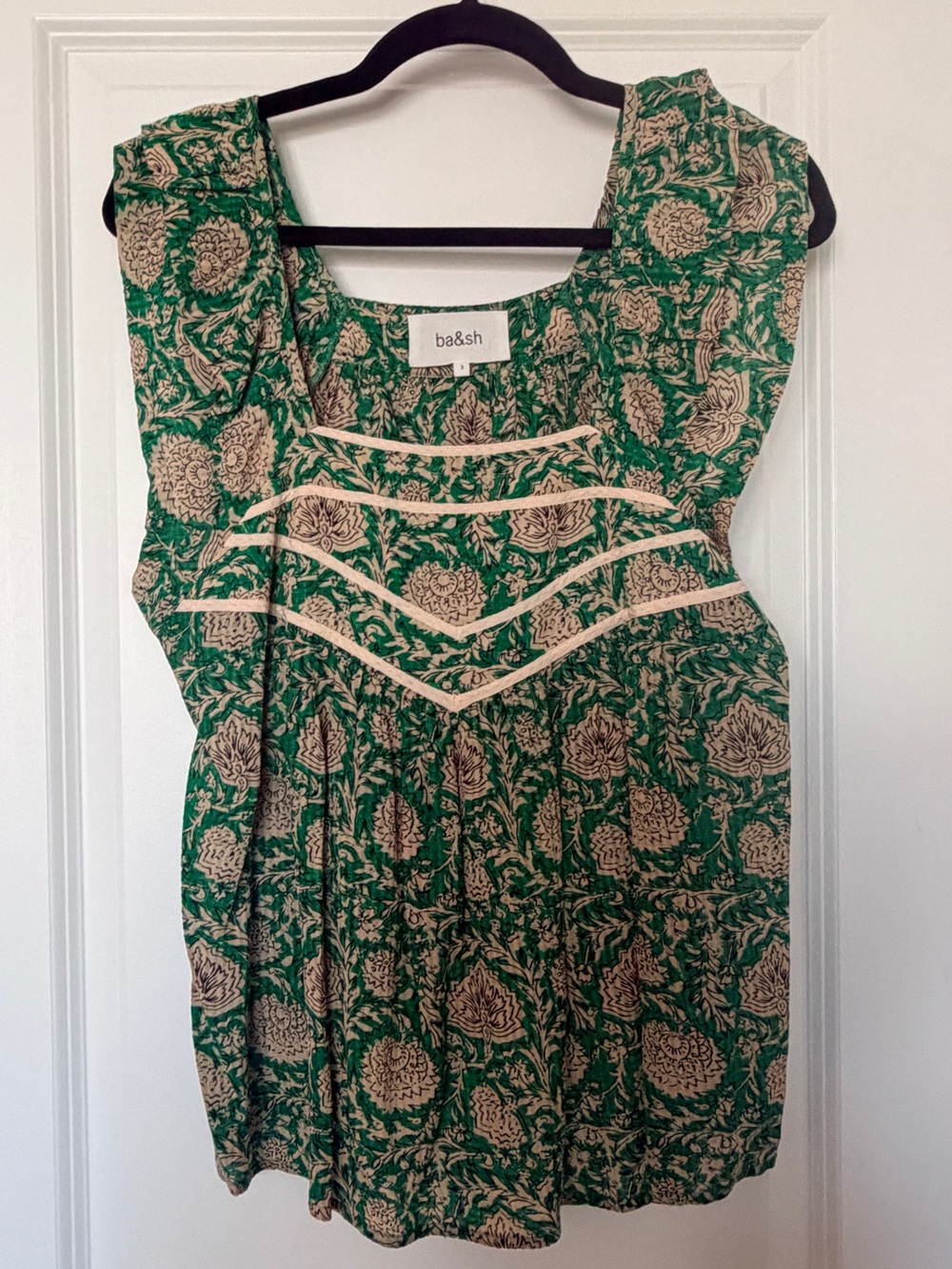 ba&sh Peio Printed Ruffled Top in Green - Picture 5 of 7